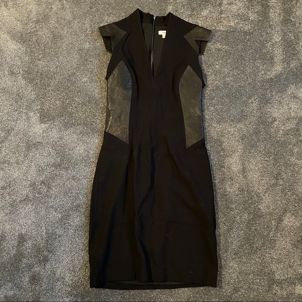 HELMUT LANG BLACK LEATHER PANEL DRESS